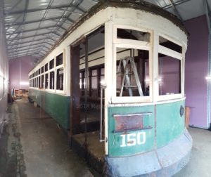Car 150 in the process of being partially dismantled for cosmetic renovation and modification for use by the Town of Myersville