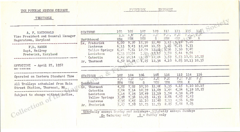1952 Timetable